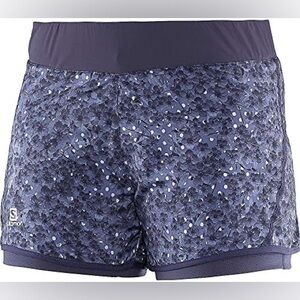 Salomon blue printed lightweight Women's active running Park 2-in-1 Shorts small